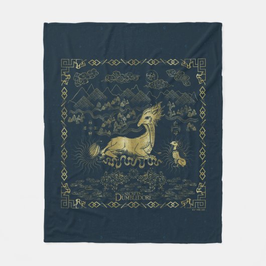 Qilin at Rest Golden Tapestry Fleece Deken (Voorkant)