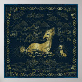 Qilin at Rest Golden Tapestry Poster (Voorkant)