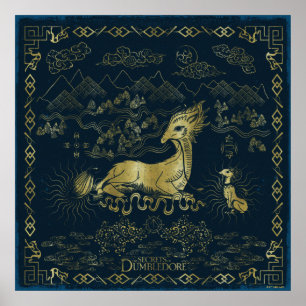 Qilin at Rest Golden Tapestry Poster