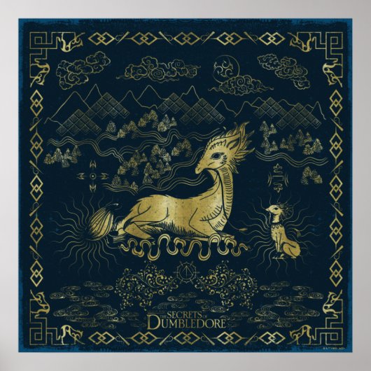 Qilin at Rest Golden Tapestry Poster (Voorkant)