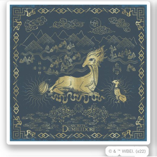 Qilin at Rest Golden Tapestry Sticker (Voorkant)