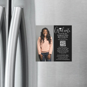 QR Afstudeer Uitnodiging Zwart Magnetisch Foto Aan Magnetische Uitnodiging