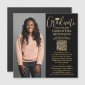 QR Afstuderen Zwart Goud Foto Aankondiging Magneet (Voorkant / Achterkant)