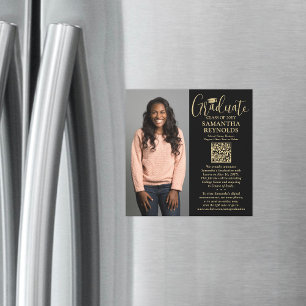 QR Afstuderen Zwart Goud Foto Aankondiging Magneet