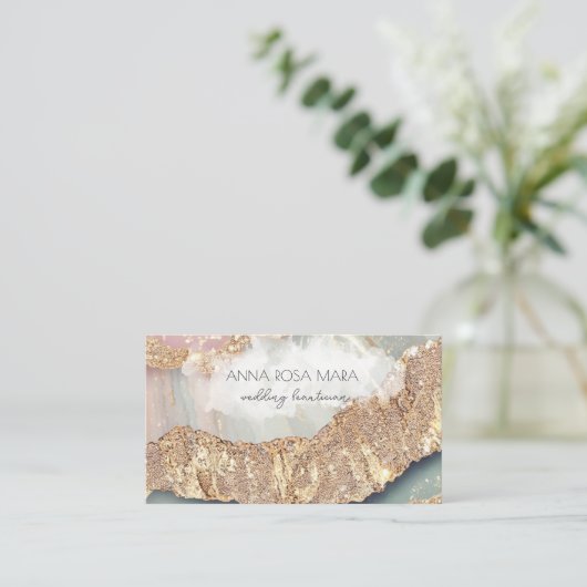 *~* QR Agaat Aqua Gold Glitter Glam AP66 Luxe Visitekaartje (Staand voorkant)