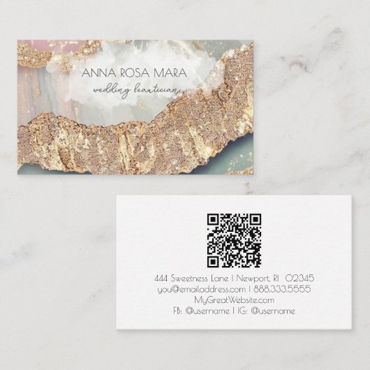 *~* QR Agaat Aqua Gold Glitter Glam AP66 Luxe Visitekaartje (Voorkant / Achterkant)