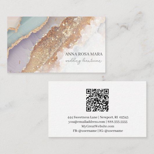 *~* QR Agaat Lavendel Mauve Gold Glitter AP66 Luxe Visitekaartje (Voorkant / Achterkant)