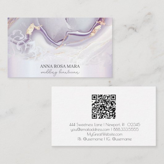 *~* QR Agaat Lavendel Wit Goud  AP66 Luxe Visitekaartje (Voorkant / Achterkant)