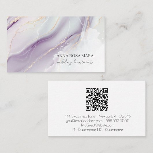 *~* QR Agaat Lavendel Wit Goud Glitter AP66 Luxe Visitekaartje (Voorkant / Achterkant)