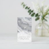 *~* QR Agaat Marmeren FOTO LOGO SILVER AP66 Grijs Visitekaartje (Staand voorkant)