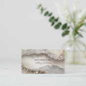 *~* QR Agaat Taupe Zilver Glitter Glam AP66 Luxe Visitekaartje (Staand voorkant)