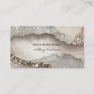 *~* QR Agaat Taupe Zilver Glitter Glam AP66 Luxe Visitekaartje