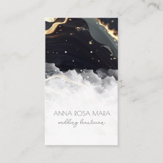 *~* QR Agaat Zwart Goud Marmeren Glam Luxe AP66 Visitekaartje (Voorkant)