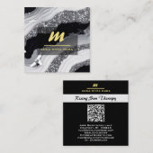 *~* QR Agaat Zwart Wit Goud Glitter Initiaal AP66 Vierkante Visitekaartje (Voorkant / Achterkant)