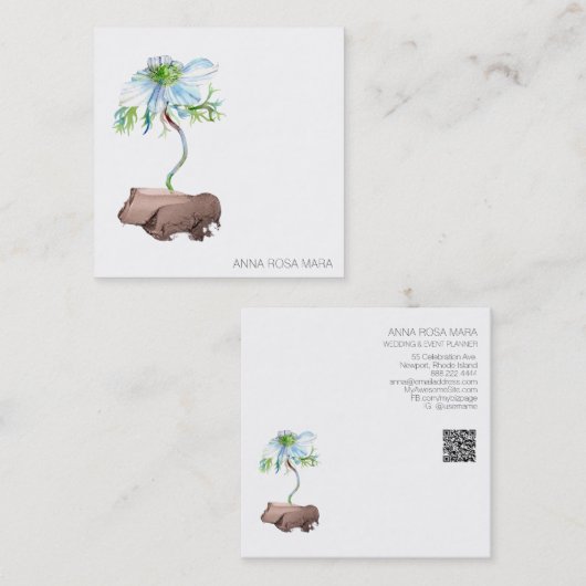 *~* QR Anemone Bloemen Wit Rose Goud Vierkante Visitekaartje (Voorkant / Achterkant)
