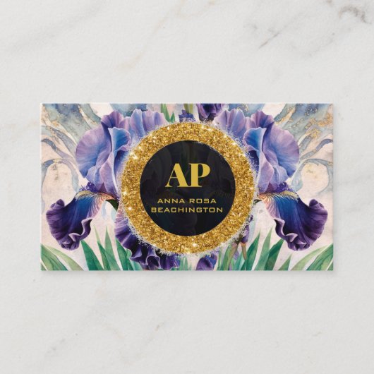 *~ QR AP10 iris Flowers Goud Visitekaartje (Voorkant)
