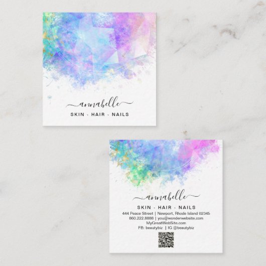 *~* QR AP26 OPAL Prism Rainbow Etheral Dandelion Vierkante Visitekaartje (Voorkant / Achterkant)