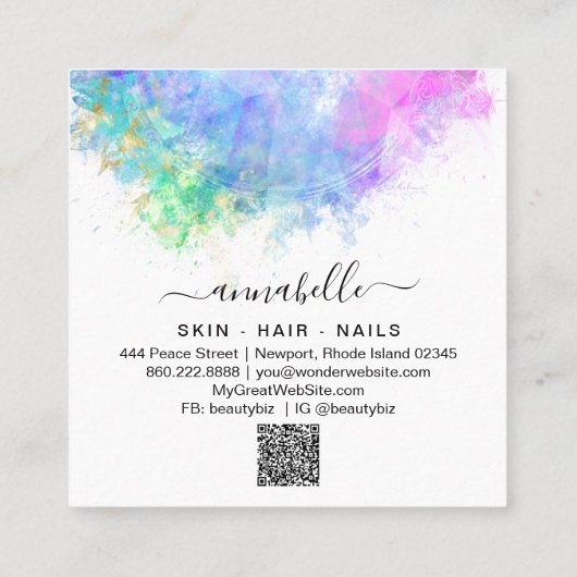 *~* QR AP26 OPAL Prism Rainbow Etheral Dandelion Vierkante Visitekaartje (Achterkant)