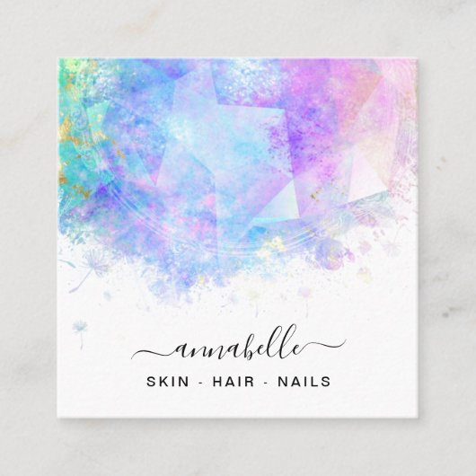 *~* QR AP26 OPAL Prism Rainbow Etheral Dandelion Vierkante Visitekaartje (Voorkant)