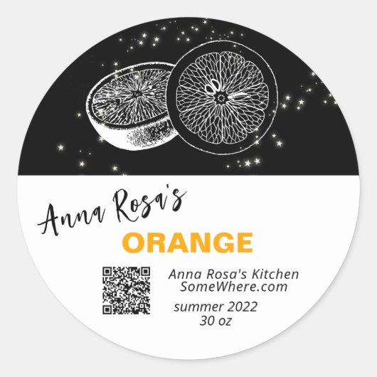 ** QR AP30 ORANJE. GEDEHYDRATEERDE CONSERVENVRIES RONDE STICKER (Voorkant)