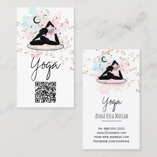 ** QR AP33 Rainbow Spirituele Yoga Maan Visitekaartje (Voorkant / Achterkant)