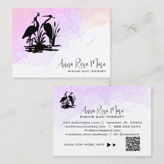 *~* QR AP46 Elegant Eedal Beach Marsh Heron Visitekaartje (Voorkant / Achterkant)