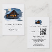 *~* QR AP49 Winter Sneeuwrijke rustieke Cabin Cott Visitekaartje (Voorkant / Achterkant)