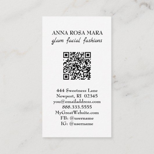 *~* QR AP5 Glam Punk Luxe 6  Fashion Bold Beauty  Visitekaartje (Achterkant)