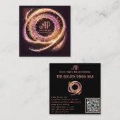 *~* QR AP65 Gouden Ringen Glitter Zwart Vierkante Visitekaartje (Voorkant / Achterkant)