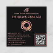 *~* QR AP65 Gouden Ringen Glitter Zwart Vierkante Visitekaartje (Achterkant)