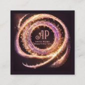 *~* QR AP65 Gouden Ringen Glitter Zwart Vierkante Visitekaartje (Voorkant)