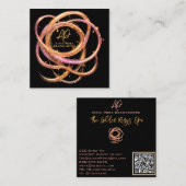 *~* QR AP65 Gouden Ringen Zwart Glitter Vierkante Visitekaartje (Voorkant / Achterkant)