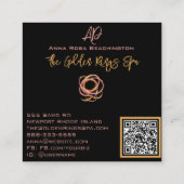 *~* QR AP65 Gouden Ringen Zwart Glitter Vierkante Visitekaartje (Achterkant)