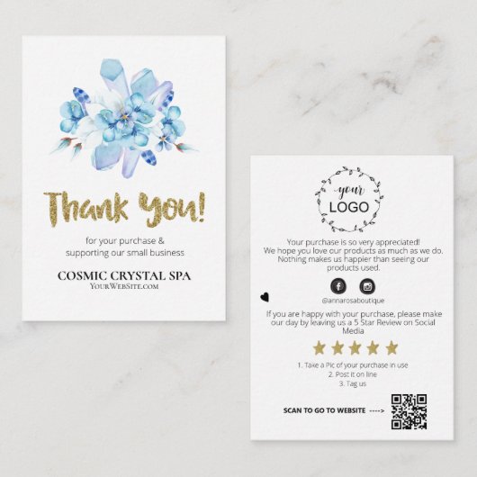*~* QR AP8 LOGO FLORAL CRYSTAL Review DANK U  Informatiekaartje (Voorkant / Achterkant)