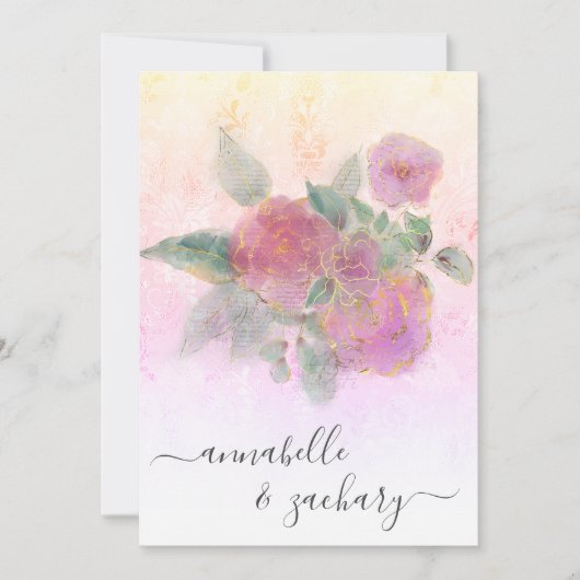 *~* QR AR12 Floral Damask RSVP Roos Wedding Invita Kaart (Voorkant)