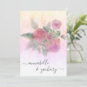 *~* QR AR12 Floral Damask RSVP Roos Wedding Invita Kaart (Staand voorkant)