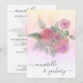 *~* QR AR12 Floral Damask RSVP Roos Wedding Invita Kaart (Voorkant / Achterkant)