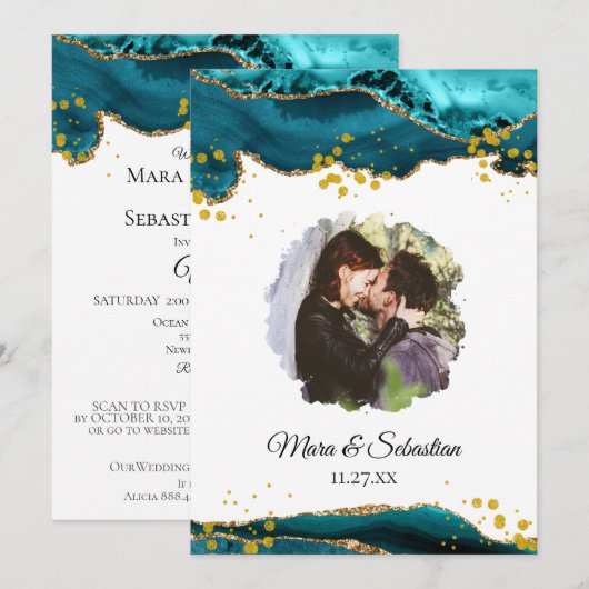 *~* QR AR13 FOTO RSVP AGATE bruiloft Kaart (Voorkant / Achterkant)