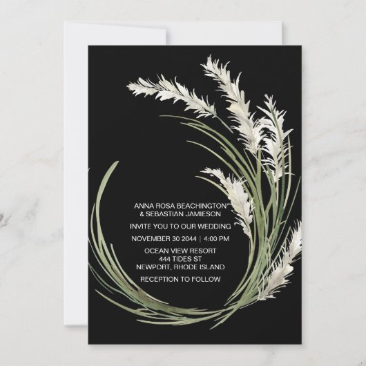 *~* QR AR21 RSVP Pampas Grass Botanical WEDDING Kaart (Voorkant)