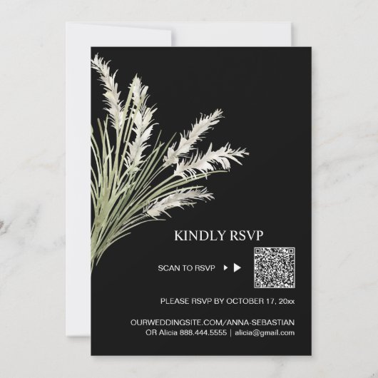 *~* QR AR21 RSVP Pampas Grass Botanical WEDDING Kaart (Achterkant)