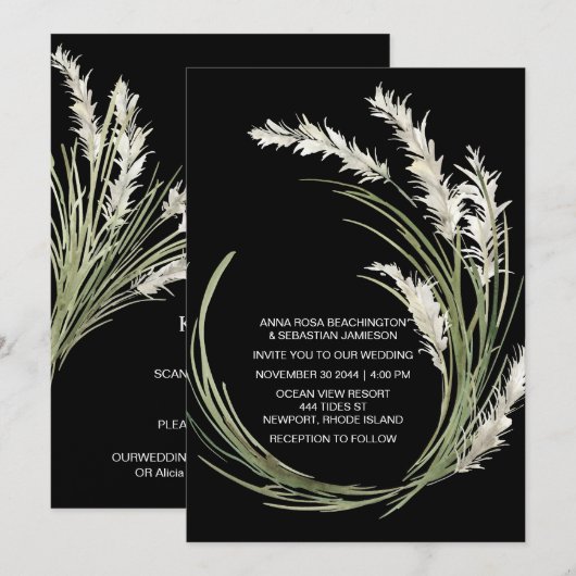 *~* QR AR21 RSVP Pampas Grass Botanical WEDDING Kaart (Voorkant / Achterkant)