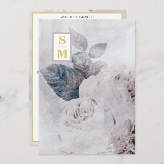 *~ QR AR26 Initialen White Rose RSVP Rustic Weddin Kaart (Voorkant / Achterkant)