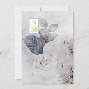 *~ QR AR26 Initialen White Rose RSVP Rustic Weddin Kaart