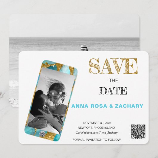 *~* QR AR6 FotoWEDING BEWAREN de DATUM cel Invita Kaart (Voorkant / Achterkant)