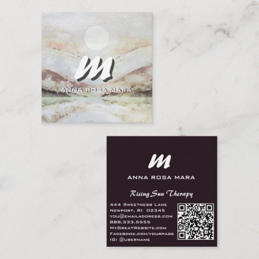 *~* QR Aubergine Abstract Landschap Natuur AP93 Vierkante Visitekaartje (Voorkant / Achterkant)