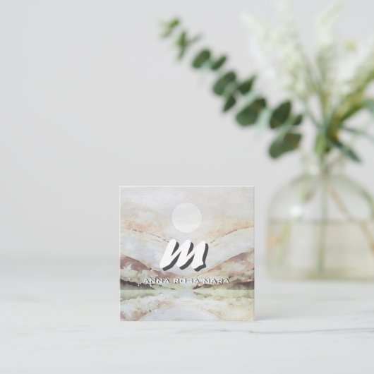 *~* QR Aubergine Abstract Landschap Natuur AP93 Vierkante Visitekaartje (Staand voorkant)