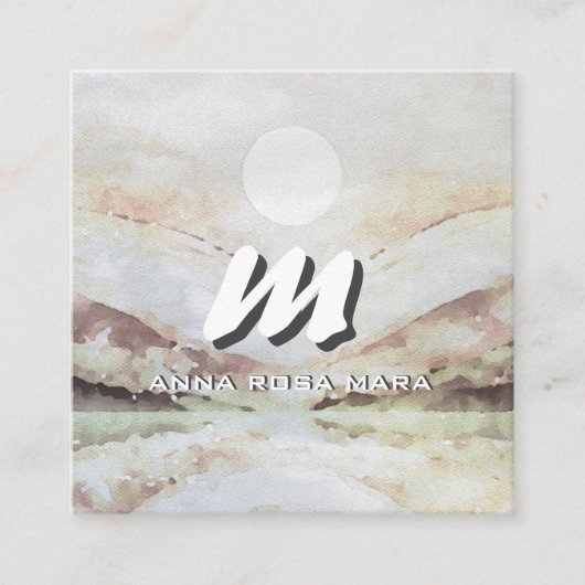 *~* QR Aubergine Abstract Landschap Natuur AP93 Vierkante Visitekaartje (Voorkant)