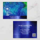*~* QR Beauty Blue Green Glitter Brushed Metal Visitekaartje (Voorkant / Achterkant)