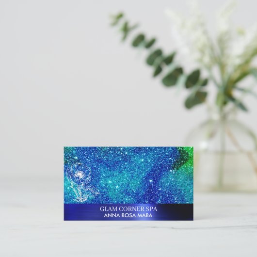 *~* QR Beauty Floral Roos Glitter Brushed Metal Visitekaartje (Staand voorkant)