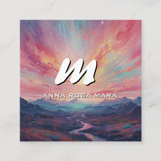 ** QR Bergen Stroom Modern Landschap AP93 Vierkante Visitekaartje (Voorkant)